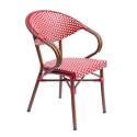 Table de terrasse ⌀60 cm inclinable stratifiée et 2 chaises bistrot en aluminium et rotin synthétique
