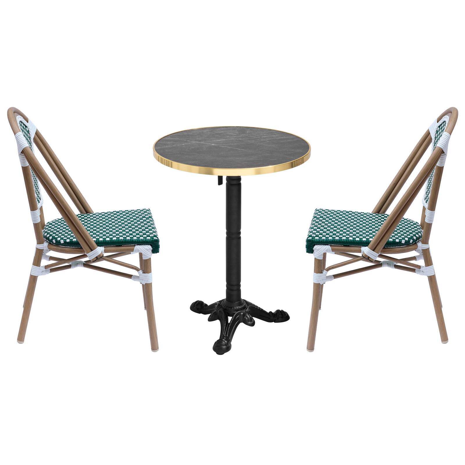Table de terrasse ⌀60 cm inclinable stratifiée et 2 chaises style bistrot parisien
