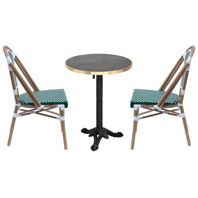 Table de terrasse ⌀60 cm inclinable stratifiée et 2 chaises style bistrot parisien