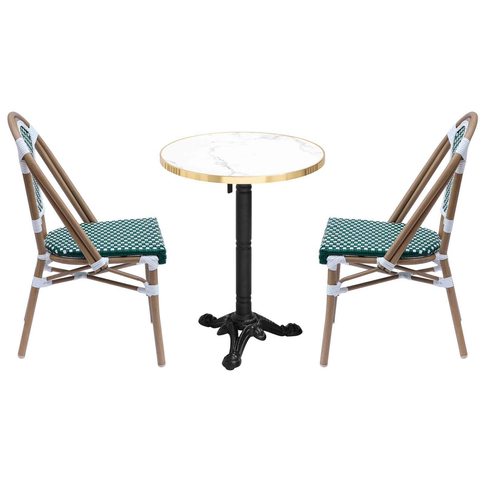 Table de terrasse ⌀60 cm inclinable stratifiée et 2 chaises style bistrot parisien