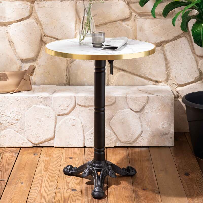 Table de terrasse ⌀60 cm inclinable stratifiée et 2 chaises style bistrot parisien