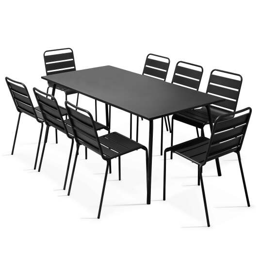 Ensemble table rectangulaire 180 cm et 8 chaises en métal