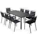 Ensemble table rectangulaire 180 cm et 8 fauteuils en métal