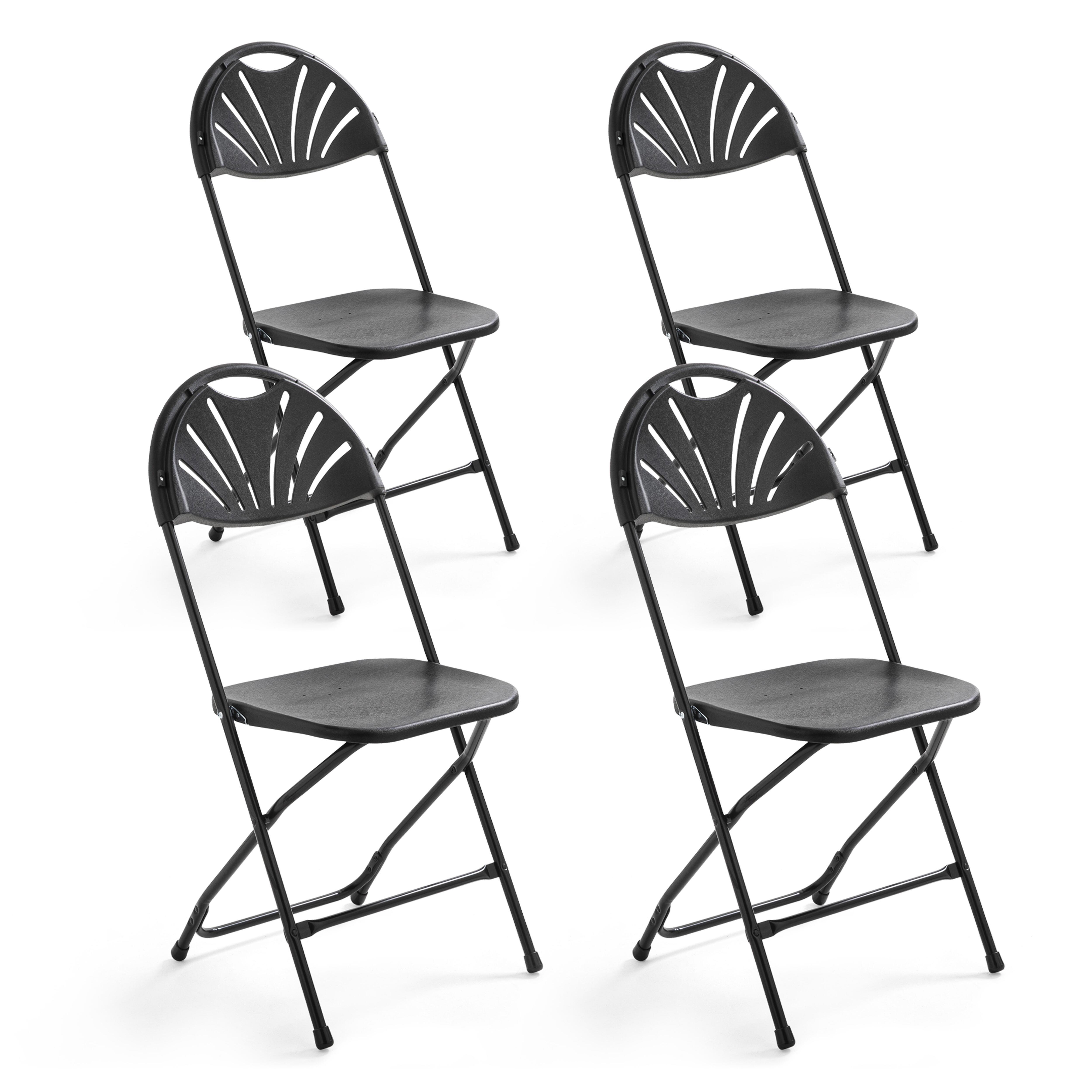 Chaises pliantes noires de réception en plastique et métal ajourées - Lot de 4