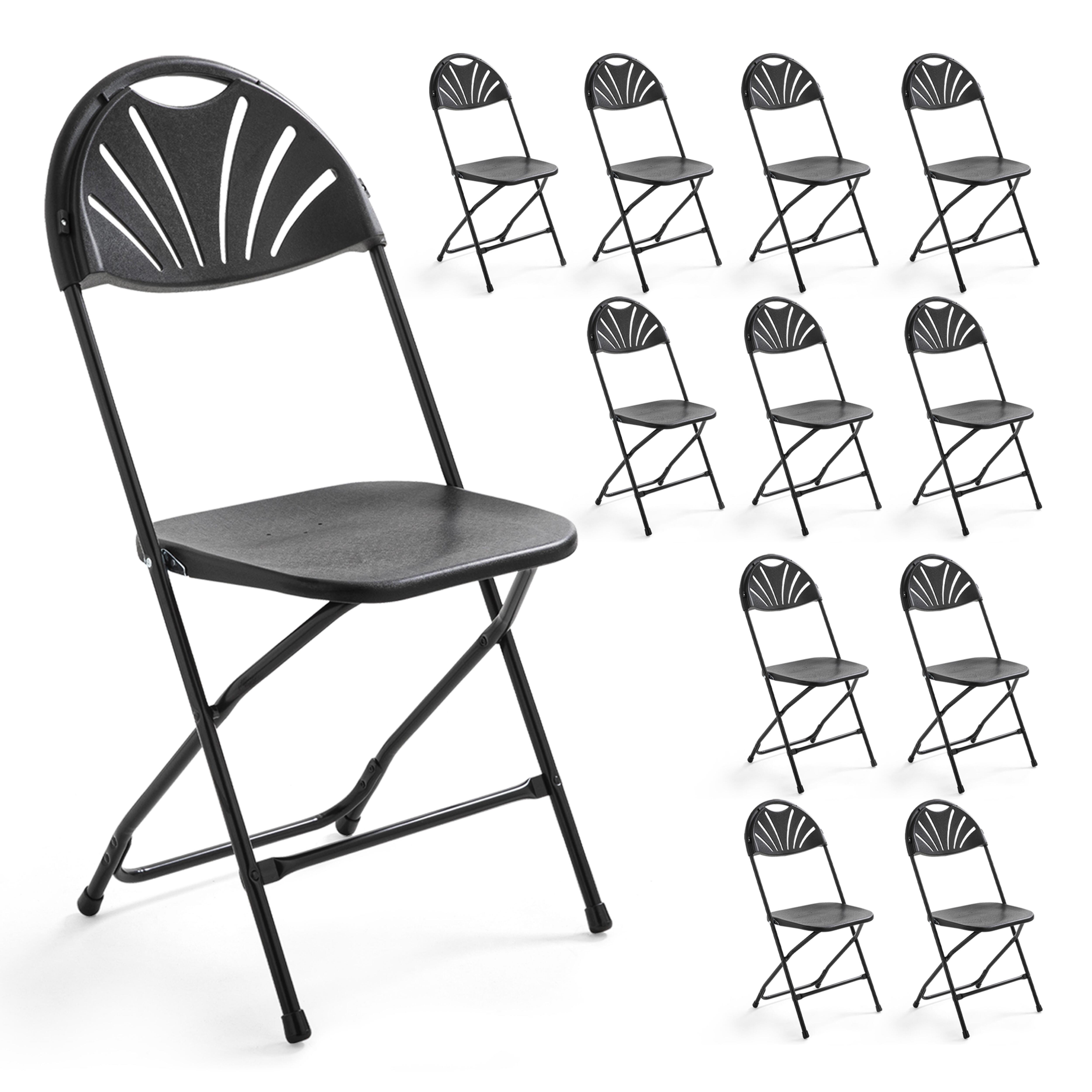 Chaises pliantes noires de réception en plastique et métal ajourées - Lot de 12
