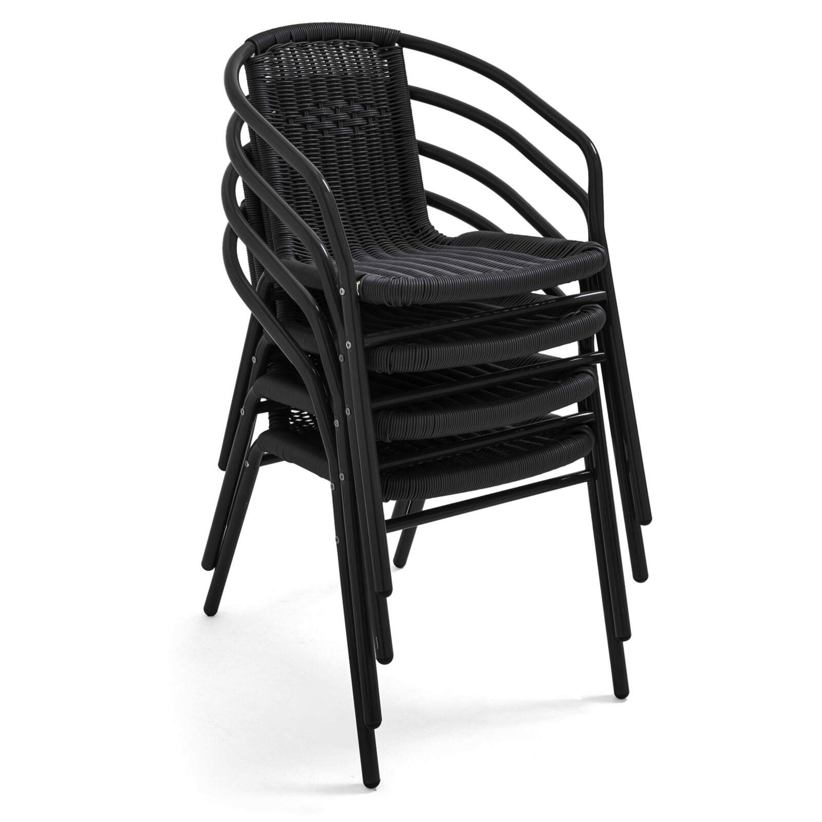 Table de terrasse carrée (70 cm) et 4 chaises en aluminium et résine