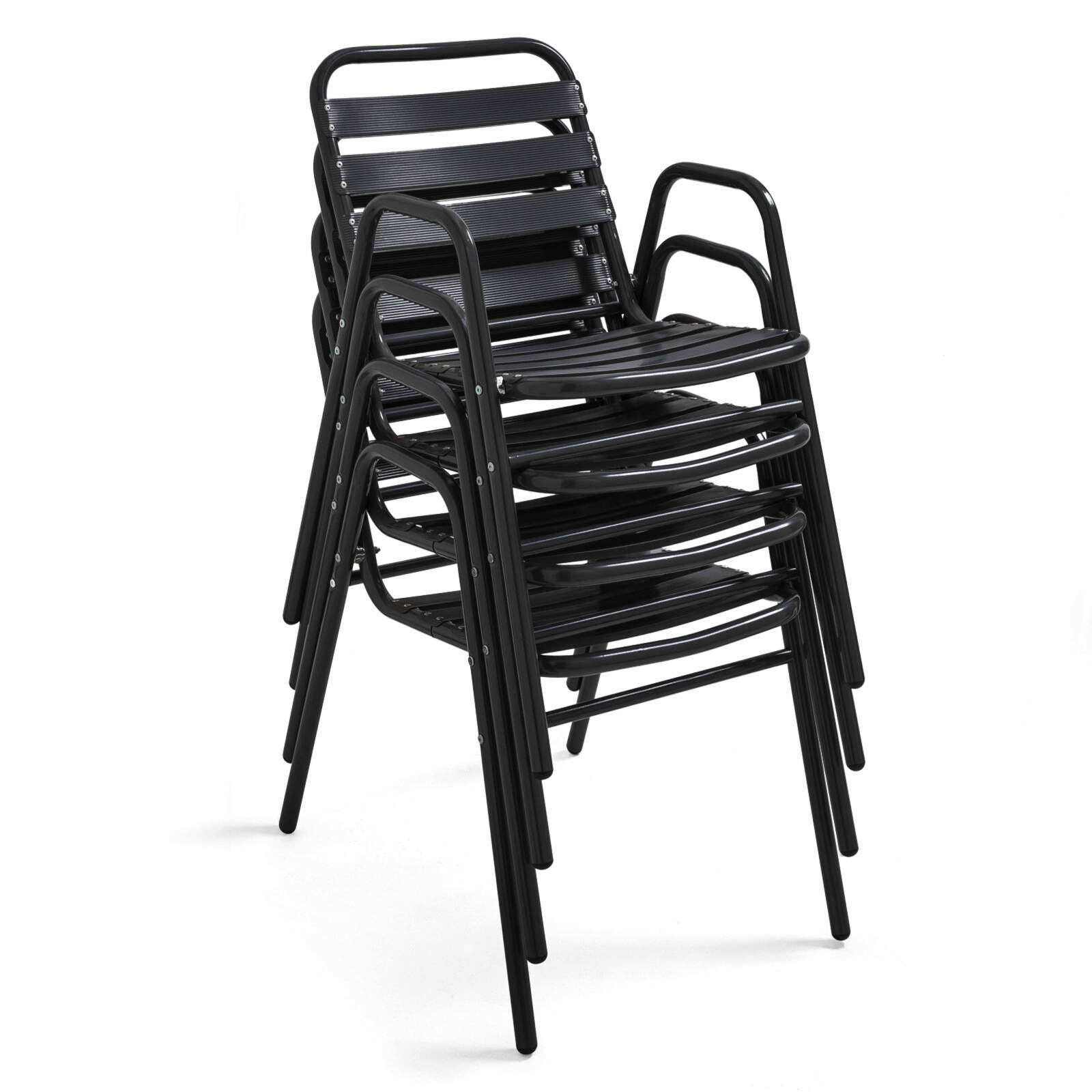 Table de terrasse carrée en bois (70 cm) et 4 chaises en aluminium