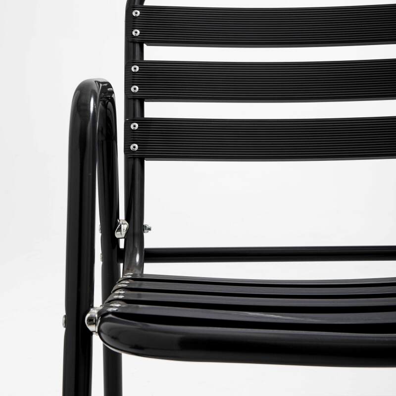 Table de terrasse carrée en bois (70 cm) et 4 chaises en aluminium