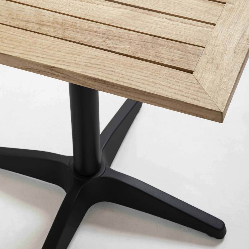 Table de terrasse carrée en bois (70 cm) et 4 chaises en aluminium