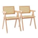 Lot de 2 chaises avec accoudoirs en rotin naturel et bois massif FSC®