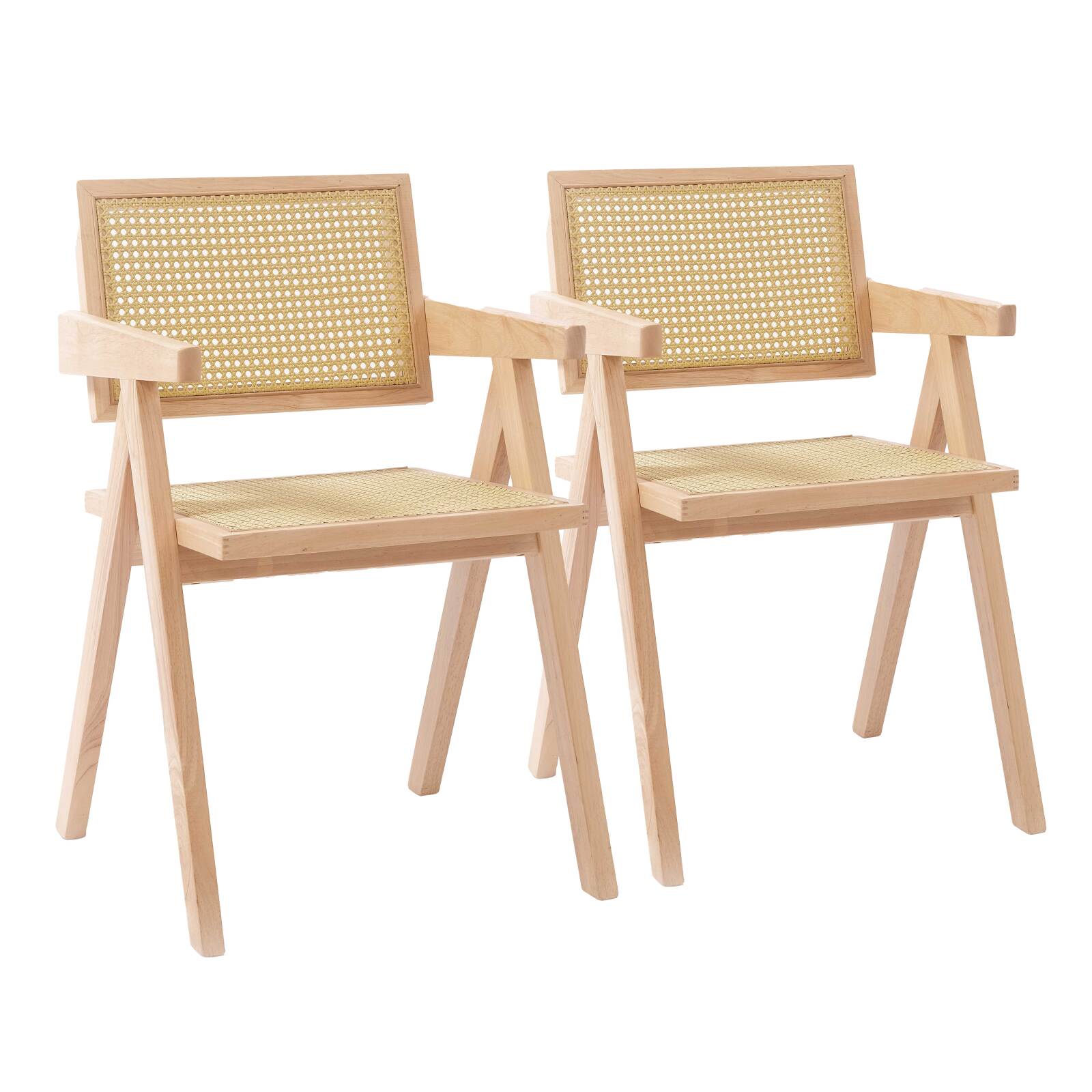 Lot de 2 chaises avec accoudoirs en rotin naturel et bois massif FSC® Lot de 2 chaises avec accoudoirs en rotin naturel et bois massif FSC®