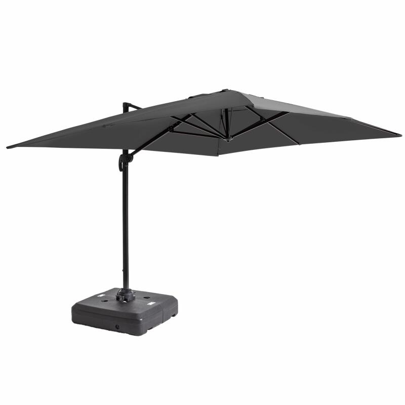 Parasol déporté professionnel rotatif 360° (4 x 3m) 240g/m² et dalle à lester sur roues 100L