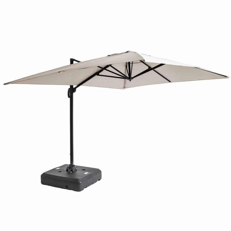 Parasol déporté professionnel rotatif 360° (4 x 3m) 240g/m² et dalle à lester sur roues 100L