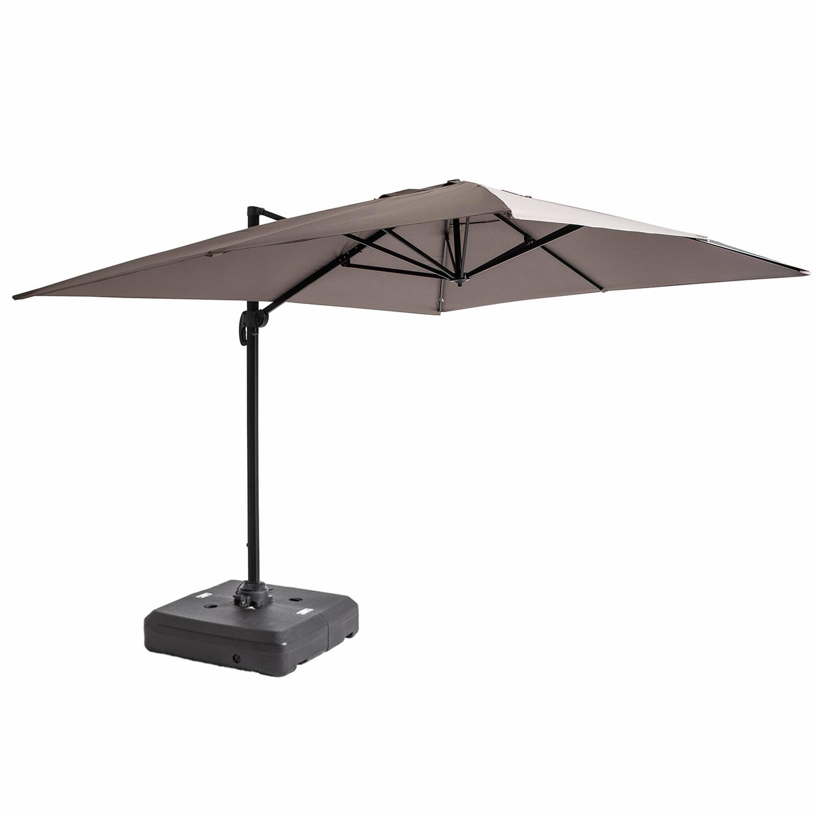 Parasol déporté professionnel rotatif 360° (4 x 3m) 240g/m² et dalle à lester sur roues 100L