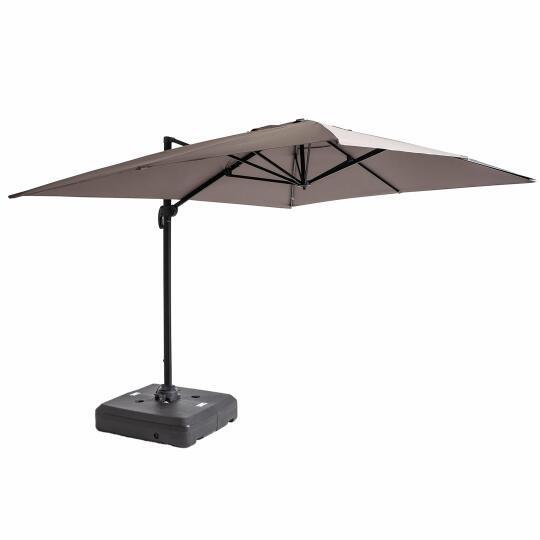 Parasol déporté professionnel 4x3 m rectangulaire inclinable 240g/m² rotatif 360° et dalle à lester sur roues 100L | Mobeventpro
