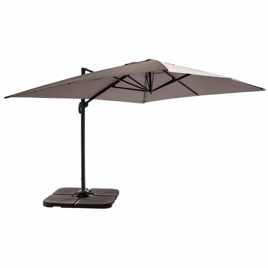 Parasol déporté professionnel 4x3 m rectangulaire inclinable 240g/m² rotatif 360° et 4 dalles à lester remplissables | Mobeventp