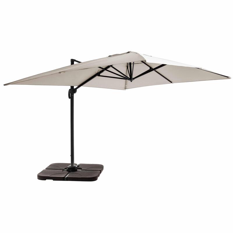 Parasol déporté professionnel rotatif 360° (4 x 3m) 240g/m² + 4 dalles à lester remplissables