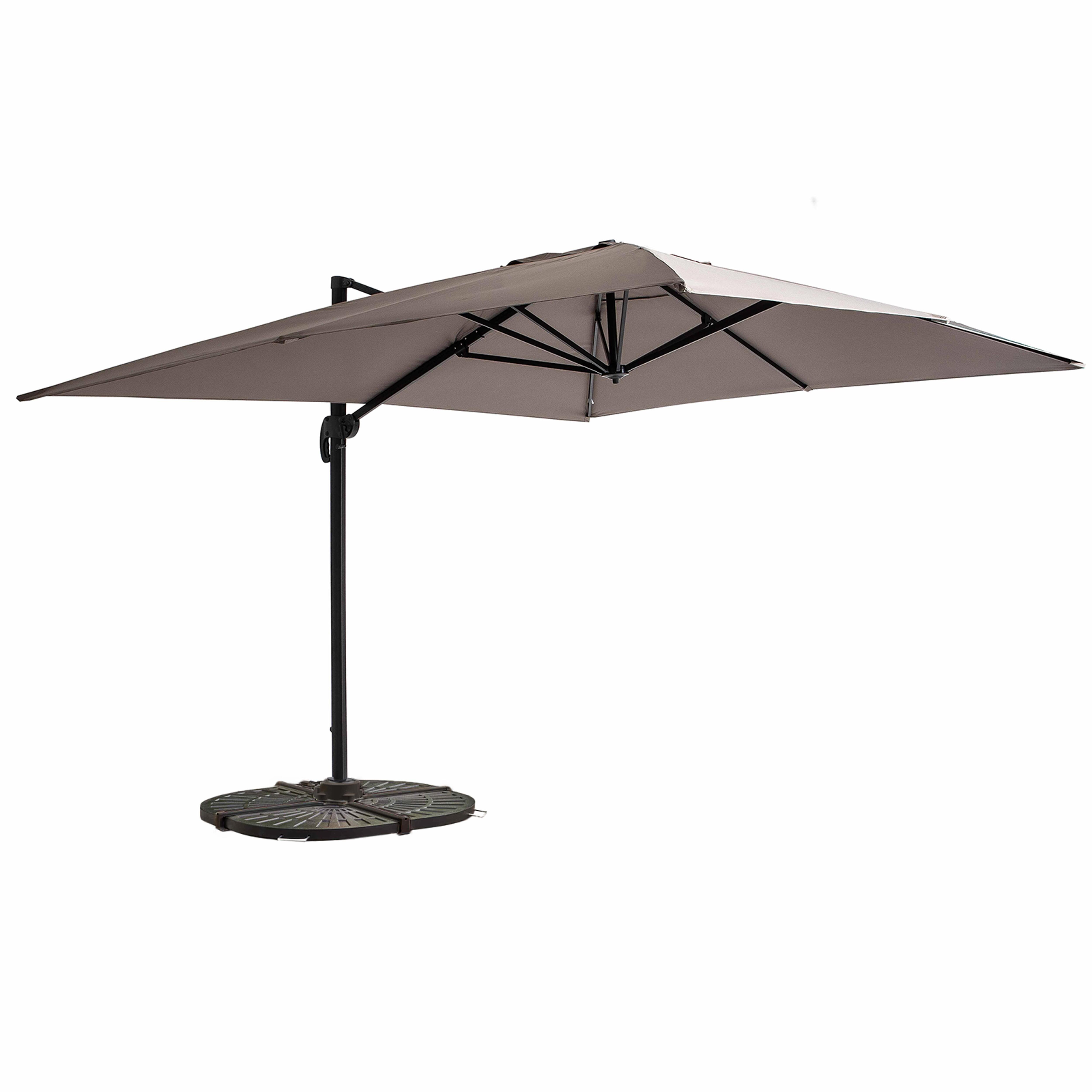 Parasol déporté professionnel 4x3 m rectangulaire inclinable 240g/m² rotatif 360° et 4 dalles lestées