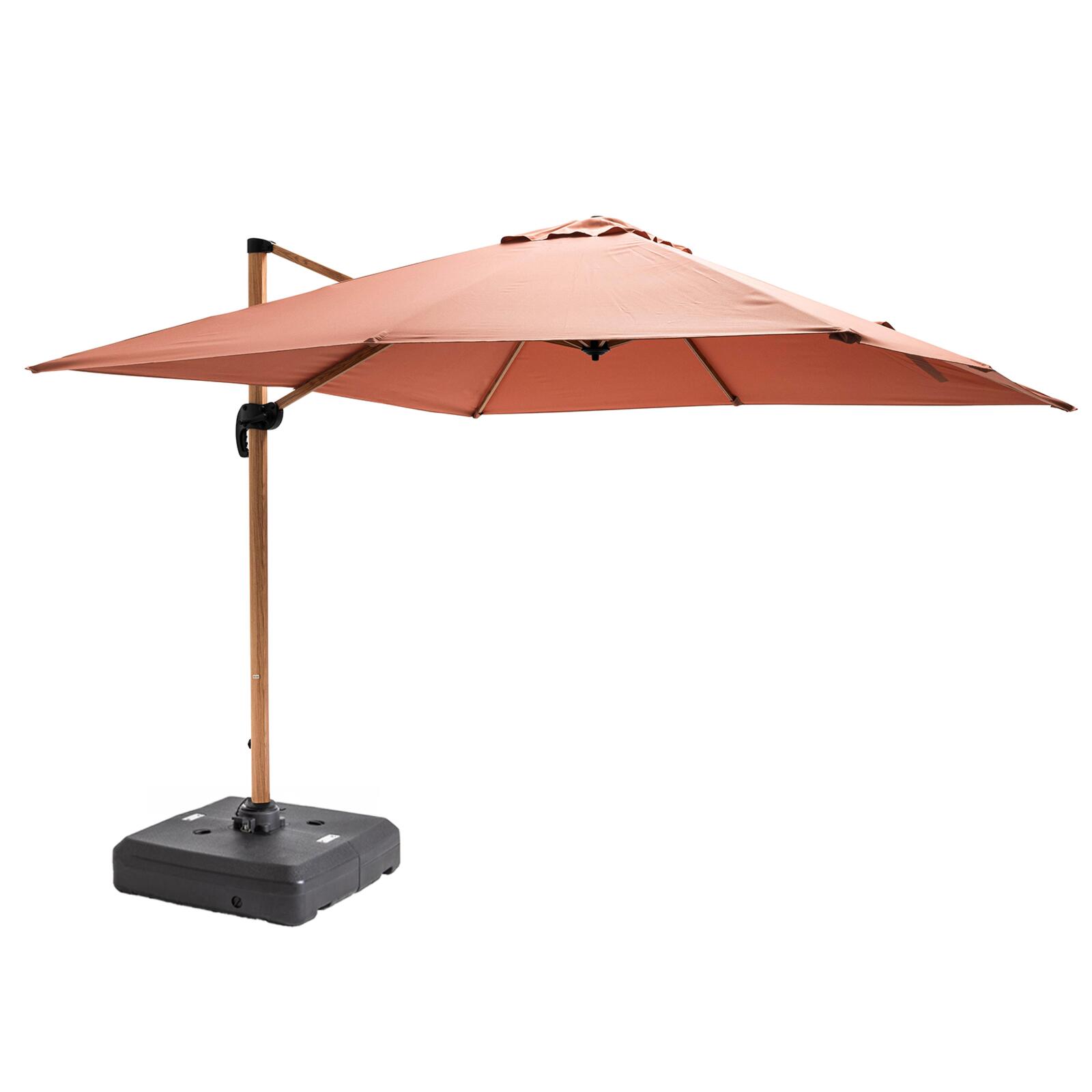 Parasol déporté professionnel rotatif 360° (3 x 3m) 250g/m² et dalle à lester sur roues 100L