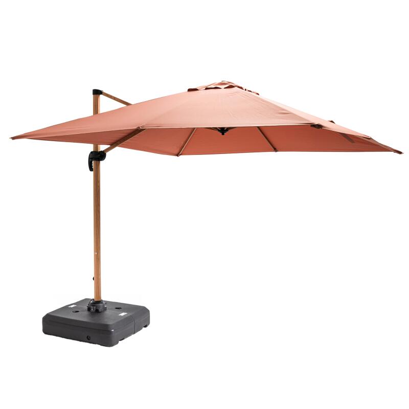 Parasol déporté professionnel rotatif 360° (3 x 3m) 250g/m² et dalle à lester sur roues 100L