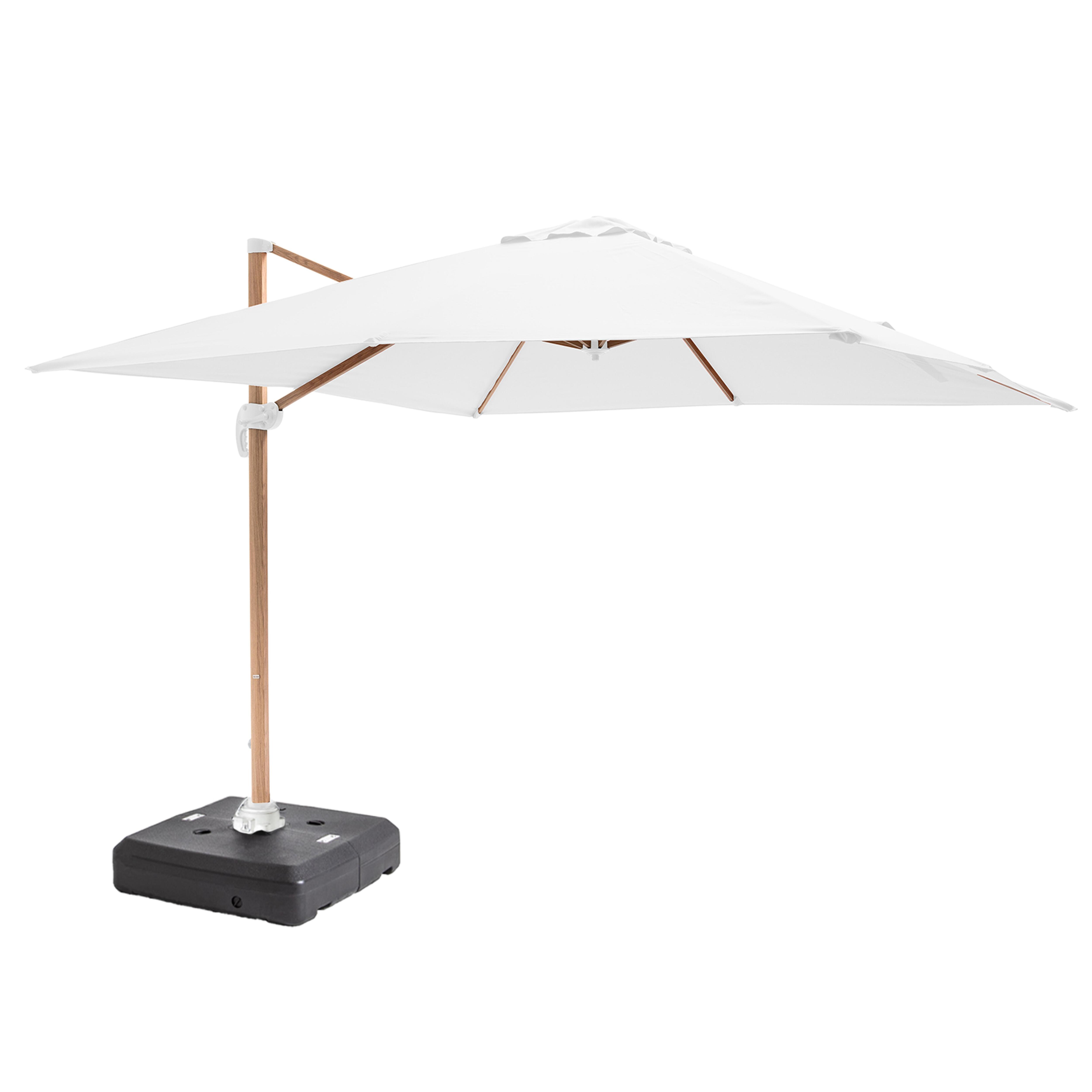 Parasol déporté professionnel 3x3 m carré inclinable 250g/m² rotatif 360° et dalle à lester sur roues 100 L