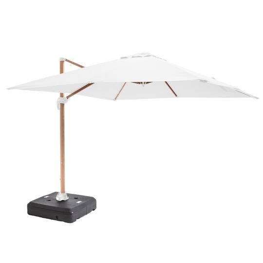 Parasol déporté professionnel 3x3 m carré inclinable 250g/m² rotatif 360° et dalle à lester sur roues 100 L | Mobeventpro