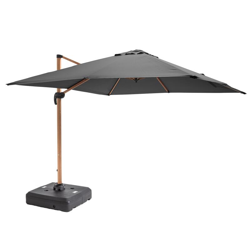 Parasol déporté professionnel rotatif 360° (3 x 3m) 250g/m² et dalle à lester sur roues 100L