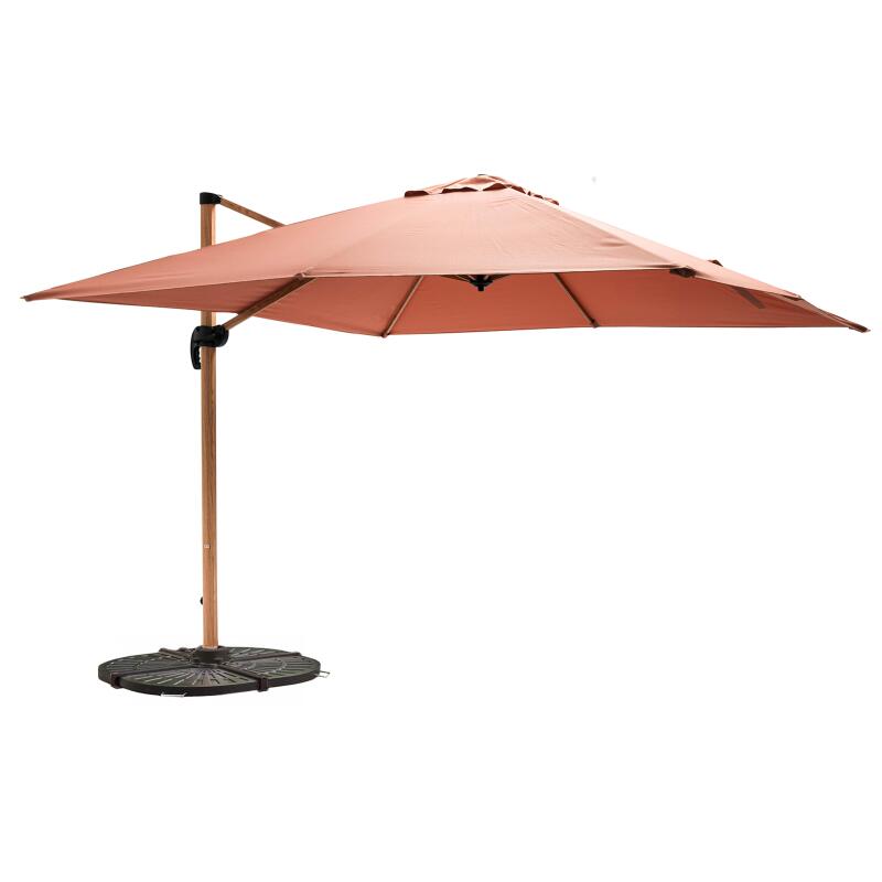 Parasol déporté professionnel inclinable et rotatif 360° carré (3 x 3m) 250g/m² et 4 dalles lestées