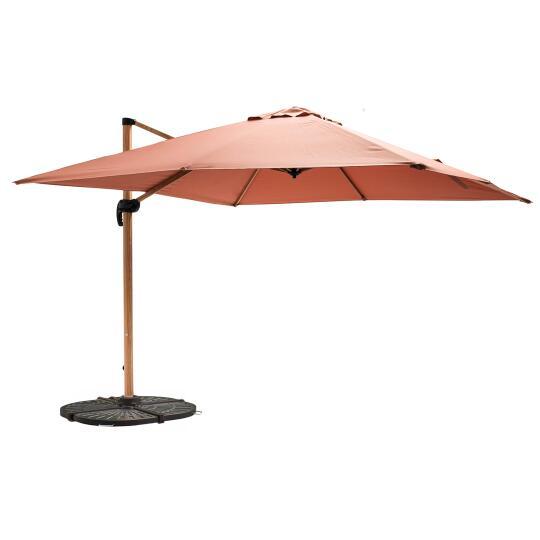 Parasol déporté professionnel inclinable et rotatif 360° carré (3 x 3m) 250g/m² et 4 dalles lestées