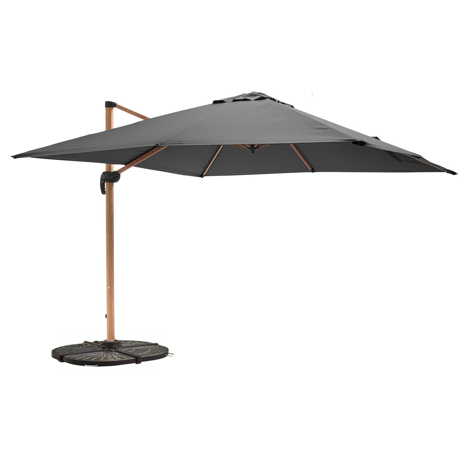 Parasol déporté professionnel inclinable et rotatif 360° carré (3 x 3m) 250g/m² et 4 dalles lestées
