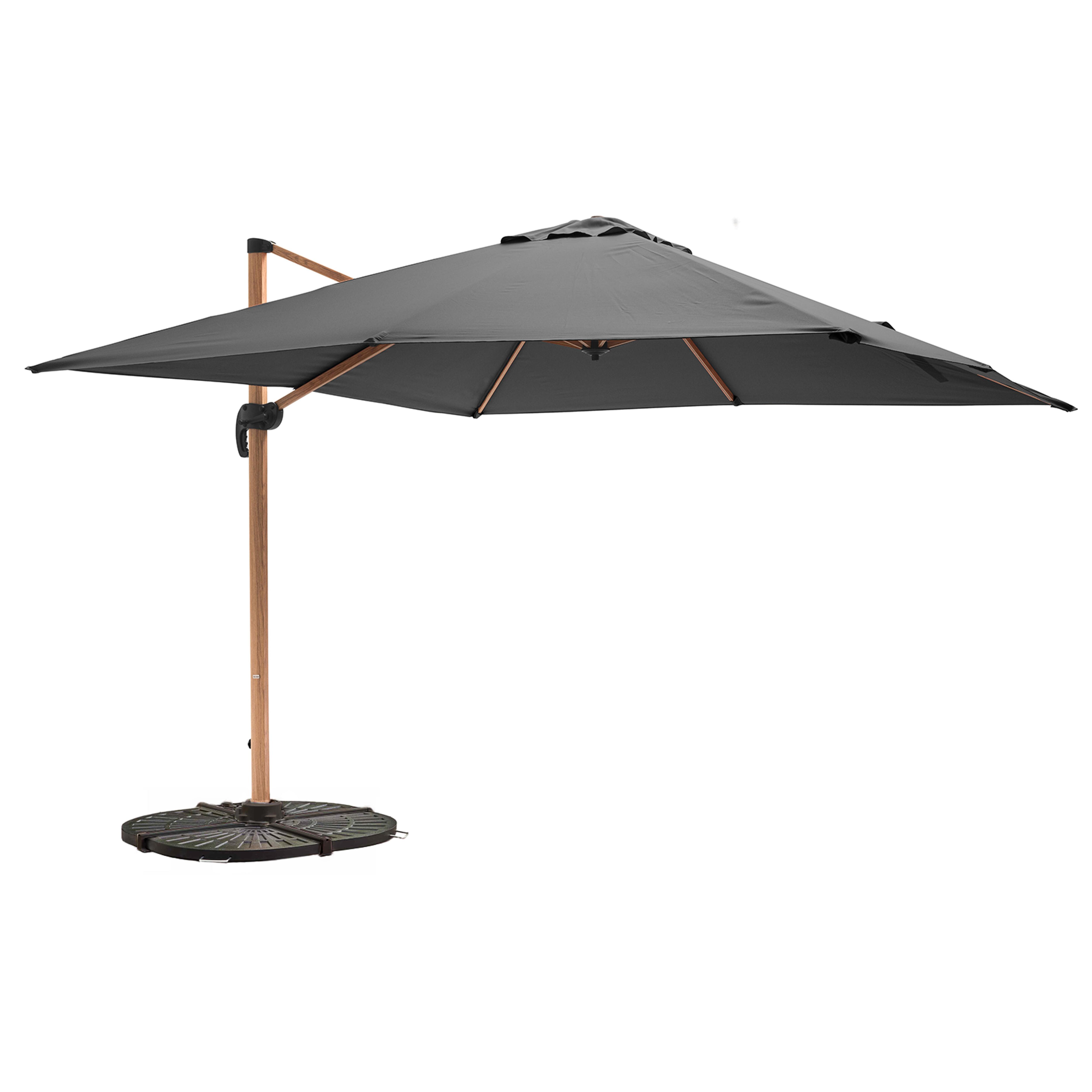 Parasol déporté professionnel 3x3 m carré inclinable 250g/m² rotatif 360° et 4 dalles lestées