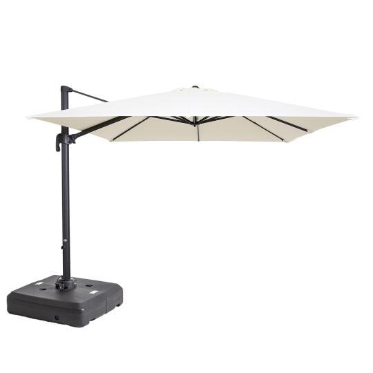 Parasol déporté professionnel 3x3 m carré inclinable 250g/m² rotatif 360° et dalle à lester sur roues 100 L | Mobeventpro