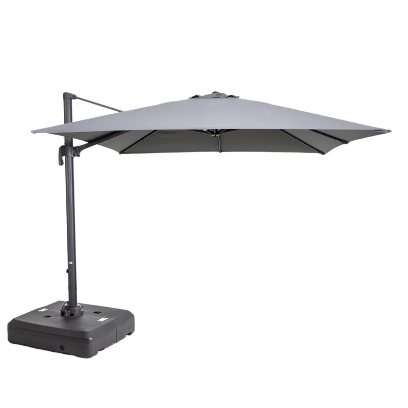 Parasol déporté professionnel carré 250g/m² (3 x 3M) rotatif 360° et Dalle à lester sur roues 100 L