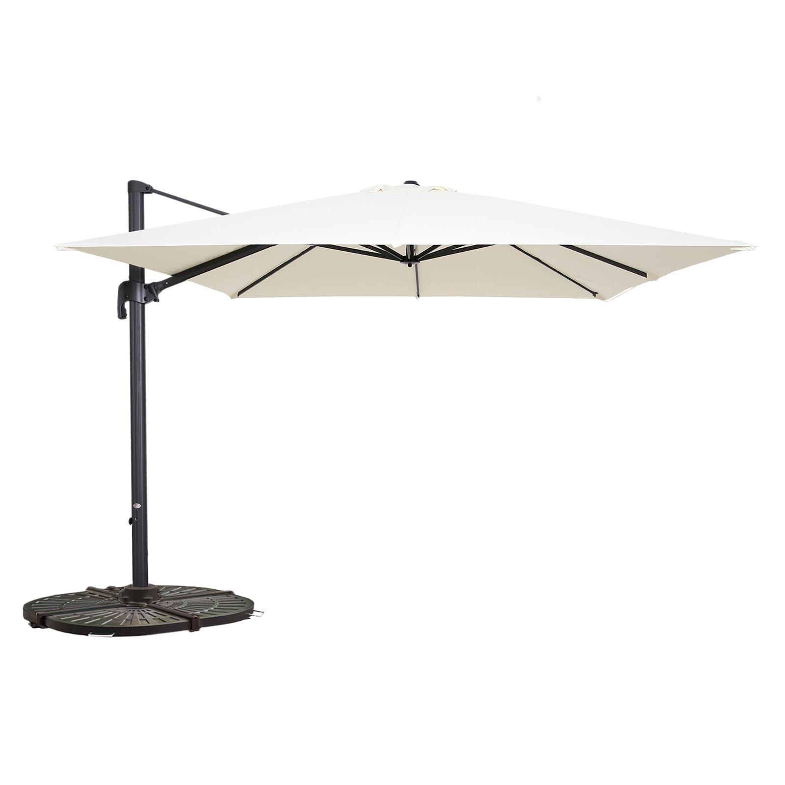 Parasol déporté professionnel carré 250g/m² (3 x 3m) rotatif 360° et 4 dalles lestées
