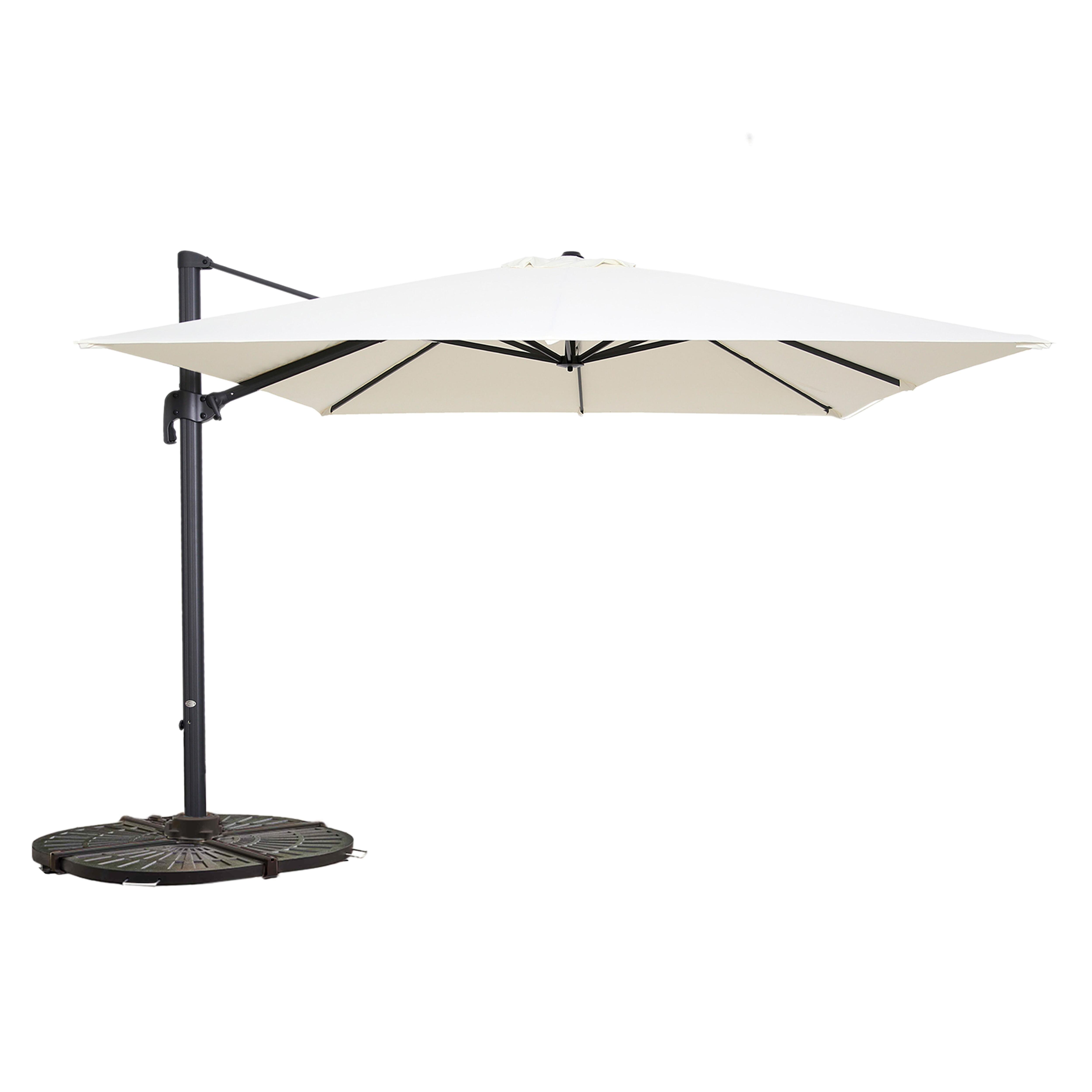 Parasol déporté professionnel 3x3 m carré inclinable 250g/m² rotatif 360° et 4 dalles lestées