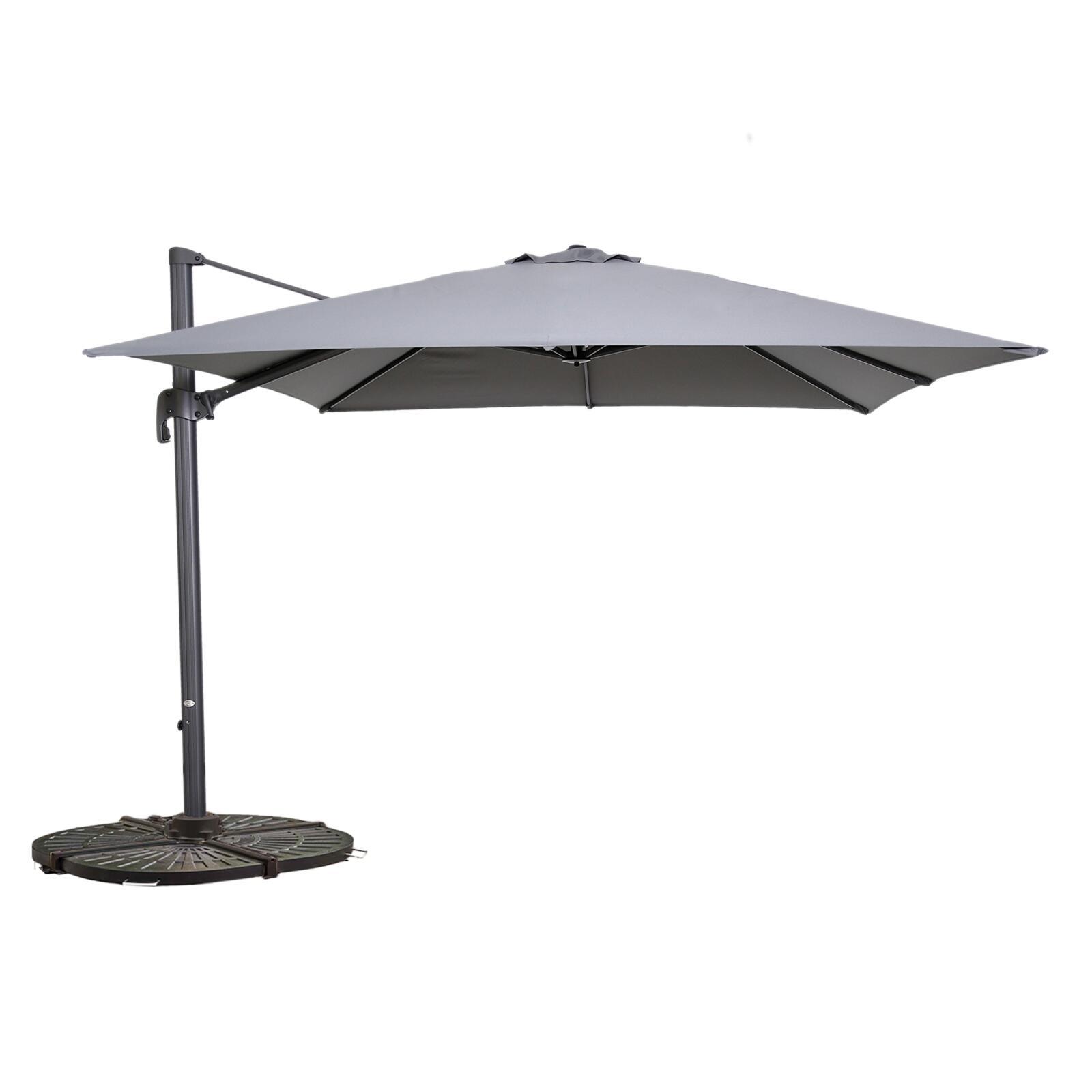 Parasol déporté professionnel carré 250g/m² (3 x 3m) rotatif 360° et 4 dalles lestées
