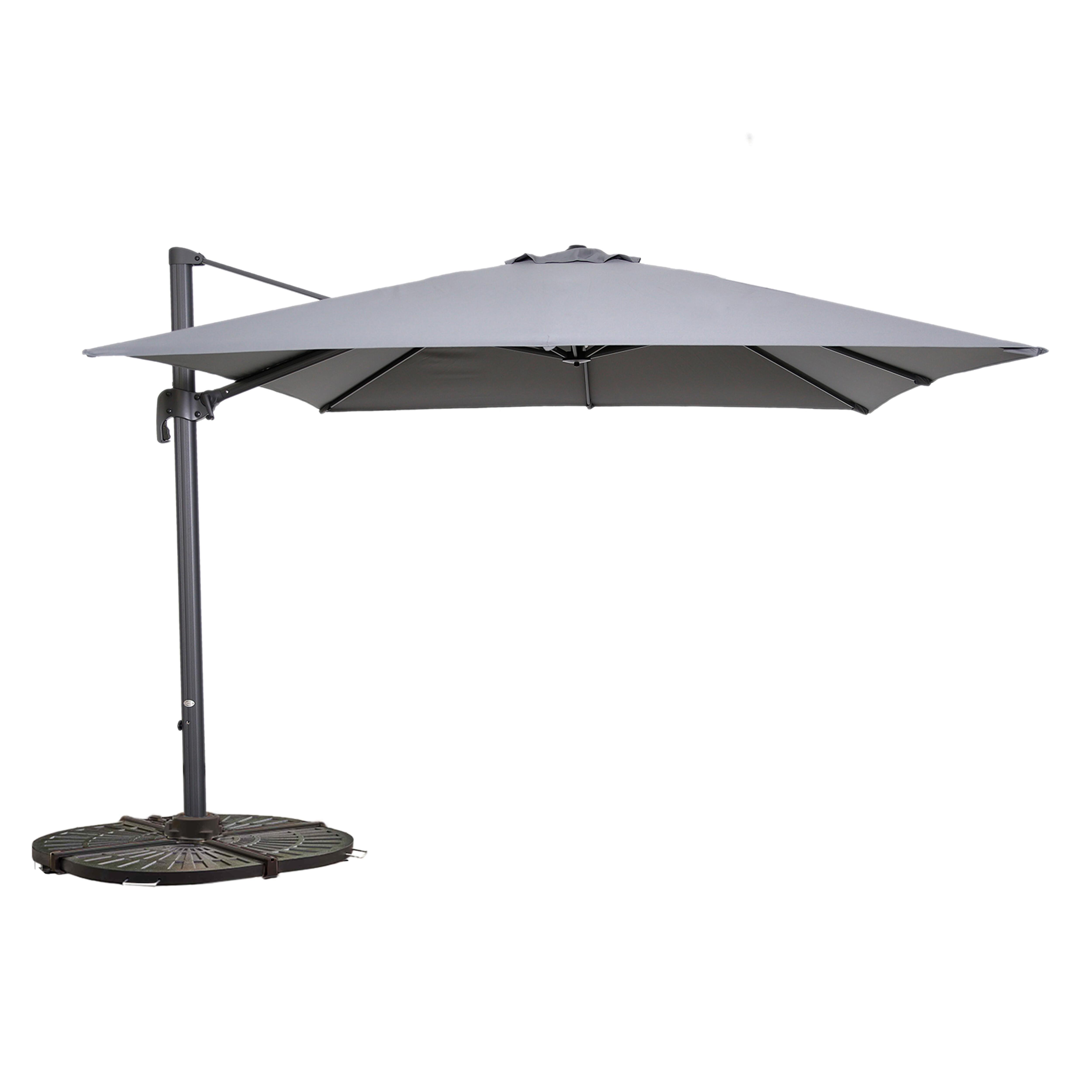 Parasol déporté professionnel 3x3 m carré inclinable 250g/m² rotatif 360° et 4 dalles lestées