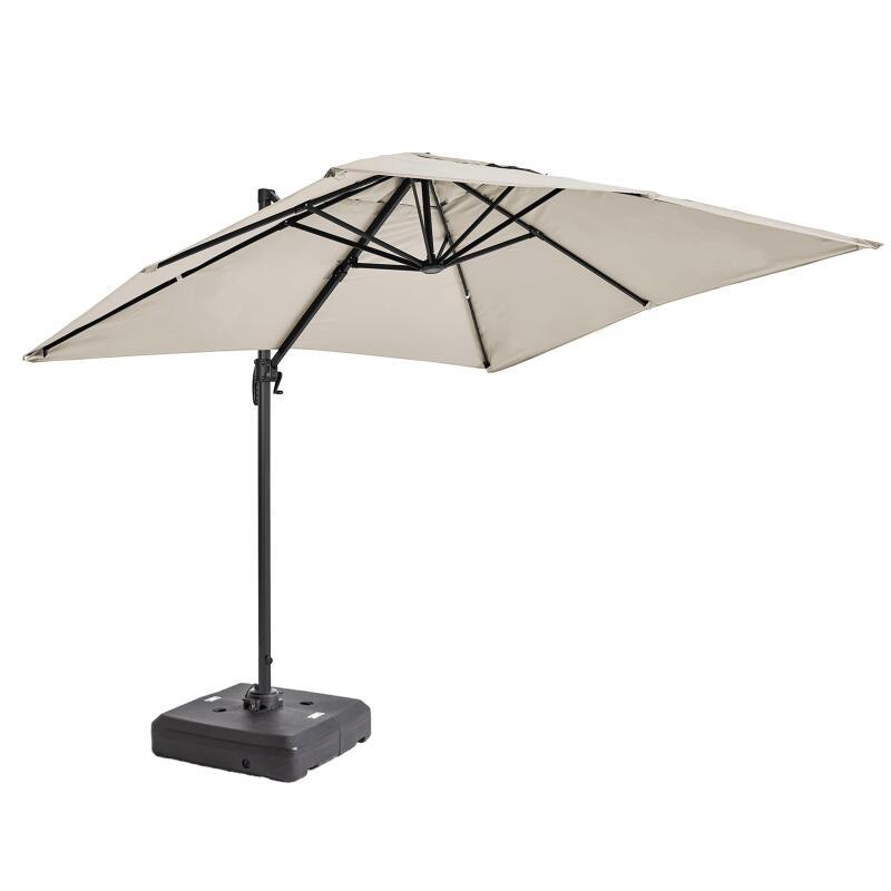 Parasol déporté professionnel rectangulaire 240g/m² 360° (2 x 3m) et Dalle à lester sur roues 100L