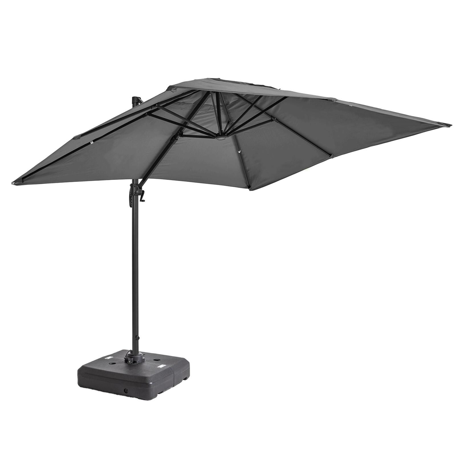Parasol déporté professionnel rectangulaire 240g/m² 360° (2 x 3m) et Dalle à lester sur roues 100L