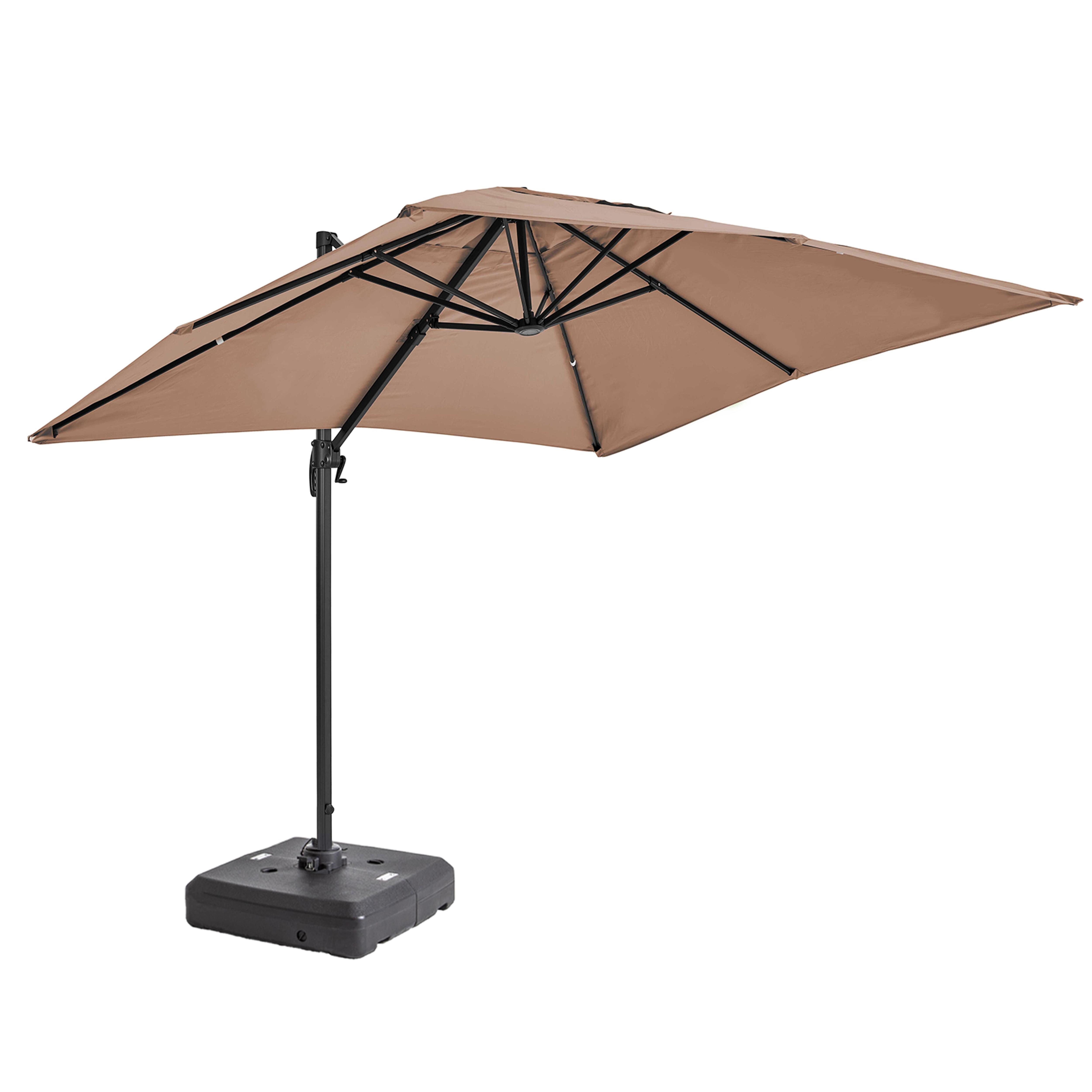 Parasol déporté professionnel 2x3 m rectangulaire inclinable 240g/m² 360° et dalle à lester sur roues 100L