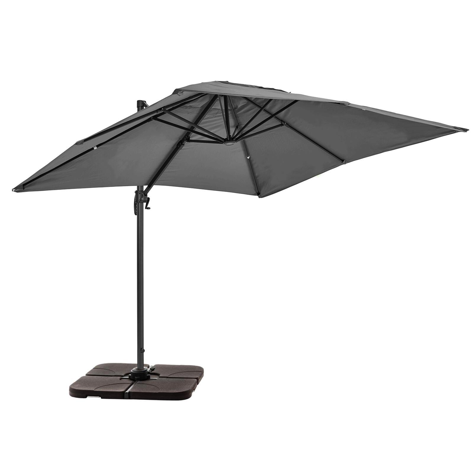 Parasol déporté professionnel rectangulaire 240g/m² (2x3m) rotatif 360° et 4 dalles à lester remplissables