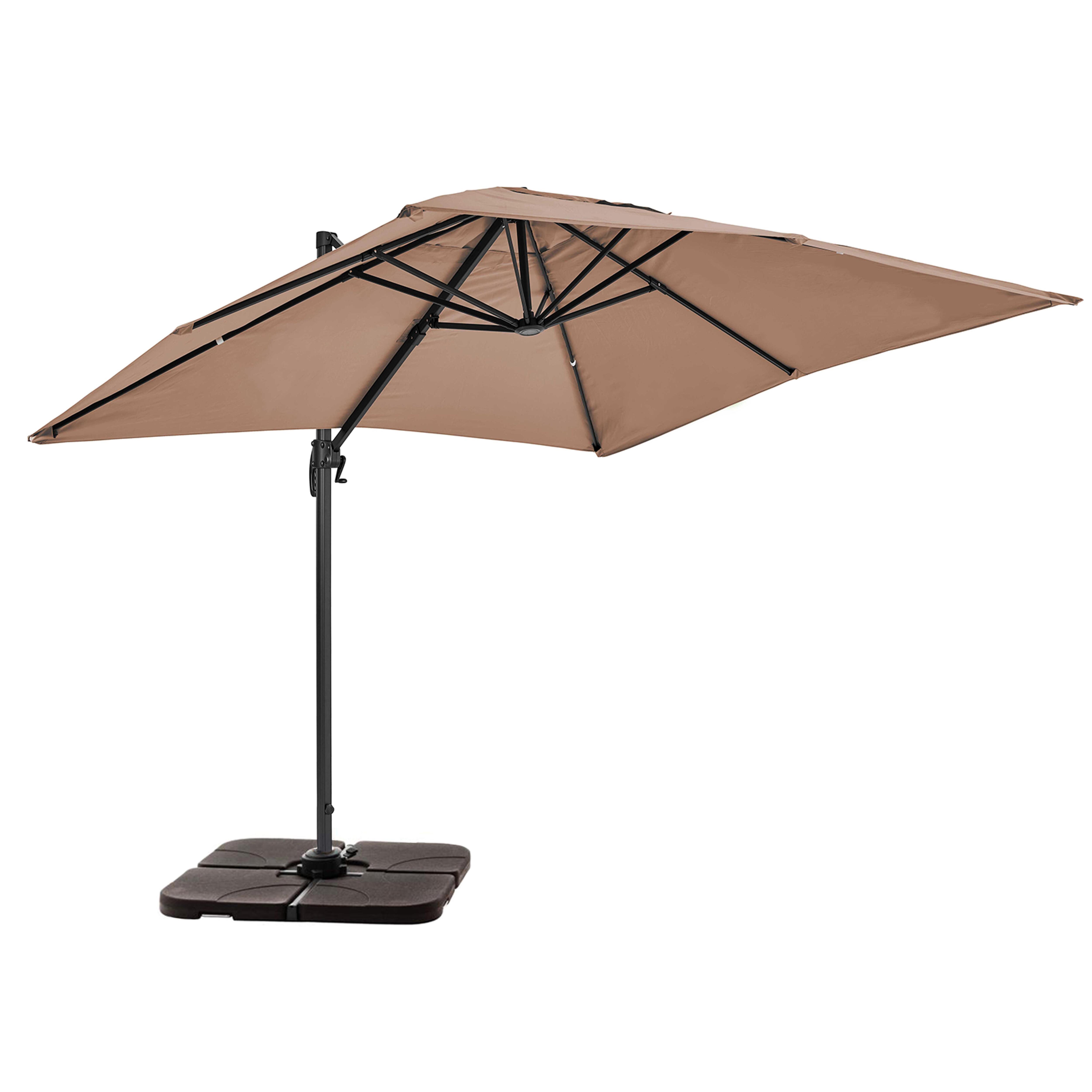 Parasol déporté professionnel 2x3 m rectangulaire inclinable 240g/m² rotatif 360° et 4 dalles à lester remplissables