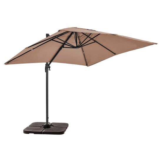 Parasol déporté professionnel rectangulaire 240g/m² (2x3m) rotatif 360° et 4 dalles à lester remplissables
