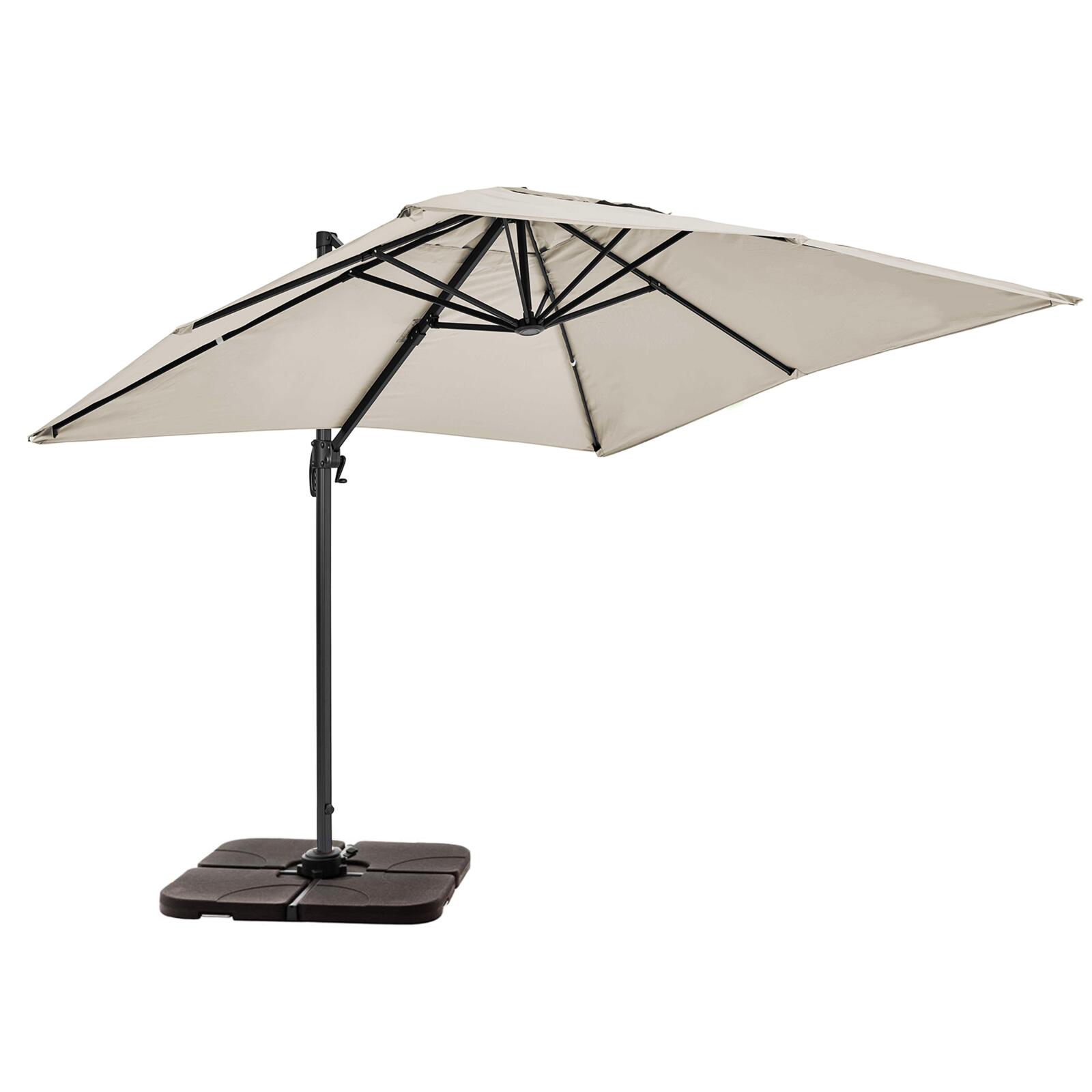 Parasol déporté professionnel rectangulaire 240g/m² (2x3m) rotatif 360° et 4 dalles à lester remplissables