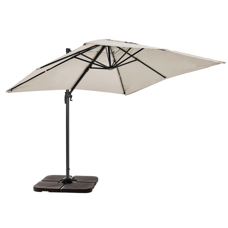 Parasol déporté professionnel rectangulaire 240g/m² (2x3m) rotatif 360° et 4 dalles à lester remplissables