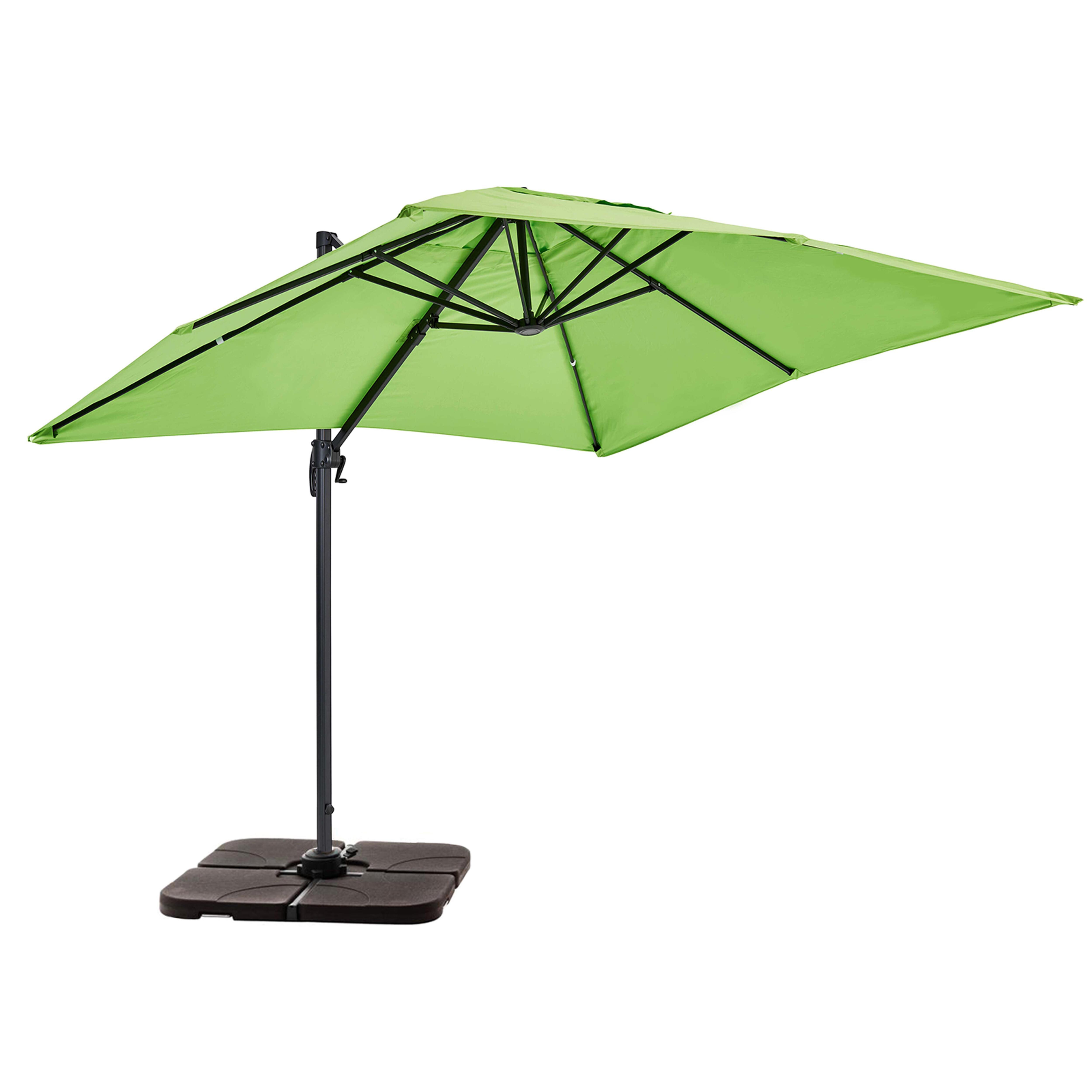 Parasol déporté professionnel 2x3 m rectangulaire inclinable 240g/m² rotatif 360° et 4 dalles à lester remplissables