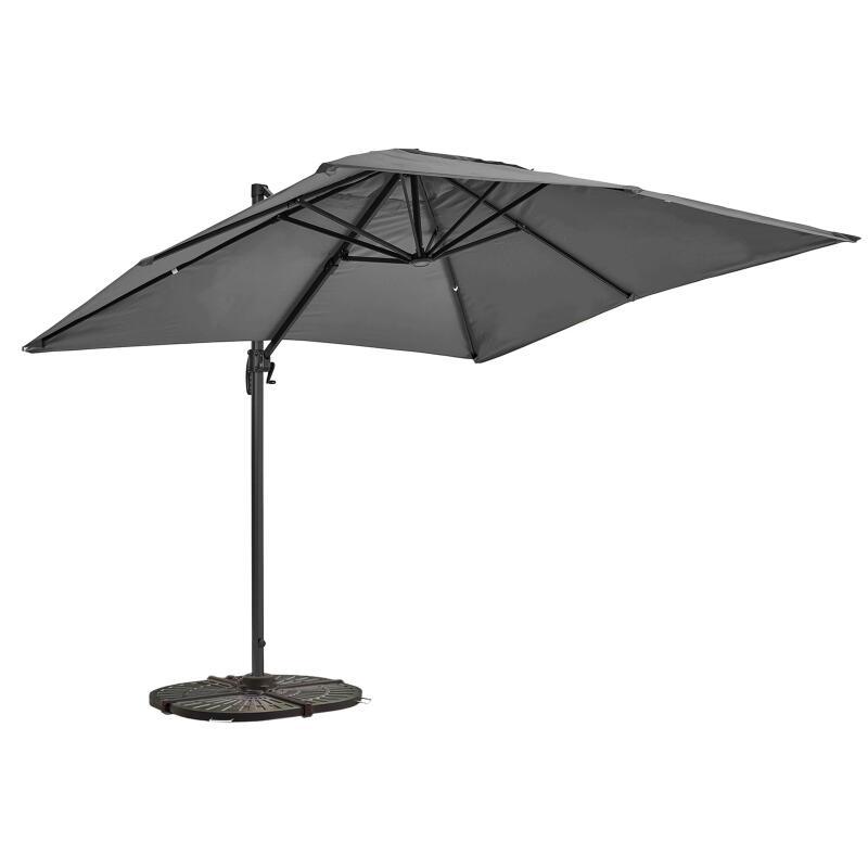 Parasol déporté professionnel rectangulaire 240g/m² rotatif 360° (2 x 3m) et 4 dalles lestées