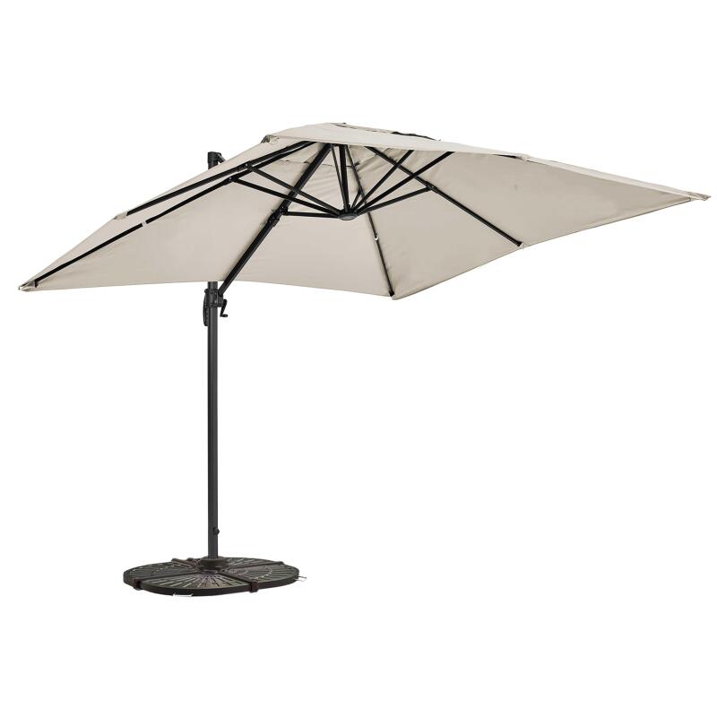 Parasol déporté professionnel rectangulaire 240g/m² rotatif 360° (2 x 3m) et 4 dalles lestées