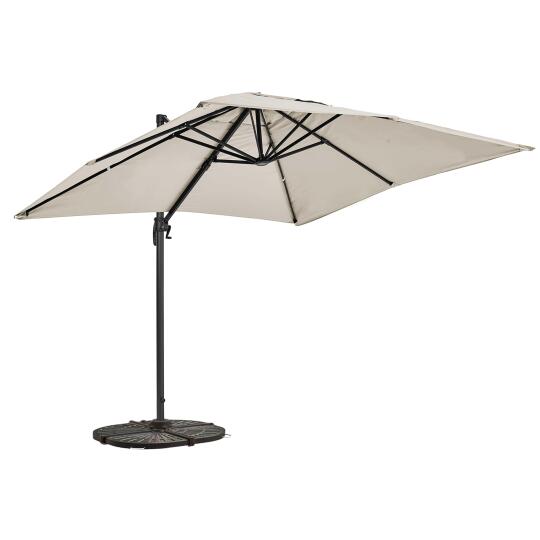 Parasol déporté professionnel rectangulaire 240g/m² rotatif 360° (2 x 3m) et 4 dalles lestées