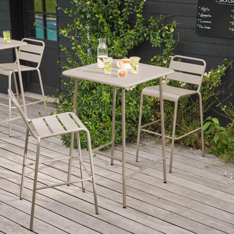 Ensemble table haute (70 cm) et 2 chaises en métal